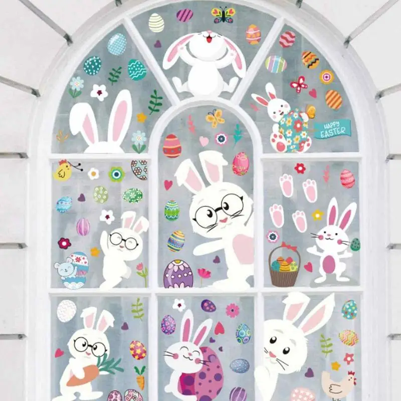 4 Adesivi Gel Per Finestre Pasquali - Coniglietti, Uova, Carote - Decorazioni Per Bambini - Foto 7