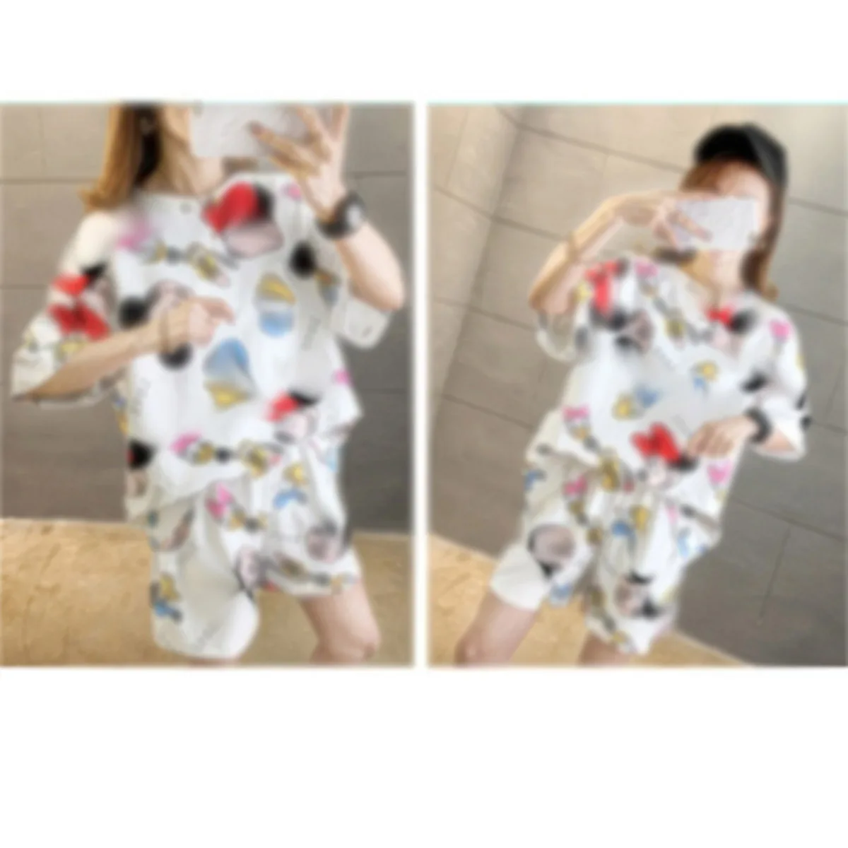 2-Piece Women Summer Pajamas Loose Plus Size Sweet Student Short-Sleeved Shorts Can Be Worn Outside Home Clothes Set Cotton Pajama Set Summer Home Clothes Set