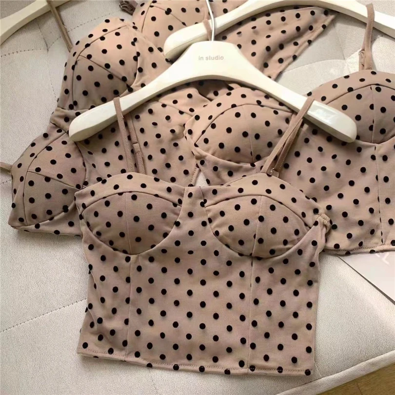 

2023 spring summer new female fashion chic camisole sexy backless sleeveless cropped top polka dot printing tank tops for women