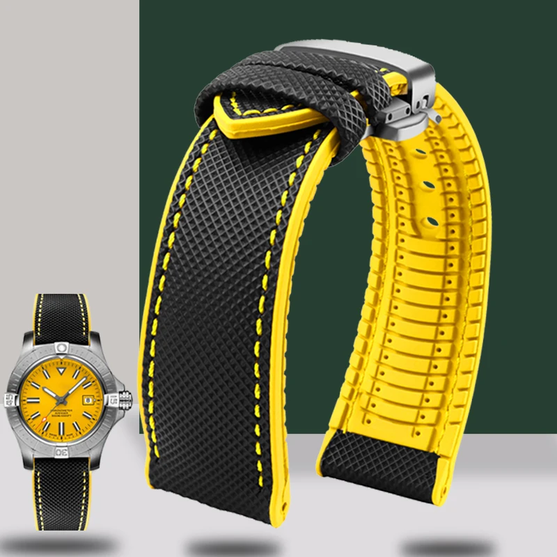 

For Breitling Citizen Tissot Omega 20 22mm 23mm 24mm Nylon fluoro rubber Watchband soft Silicone Bracelet Men Watch Strap Yellow