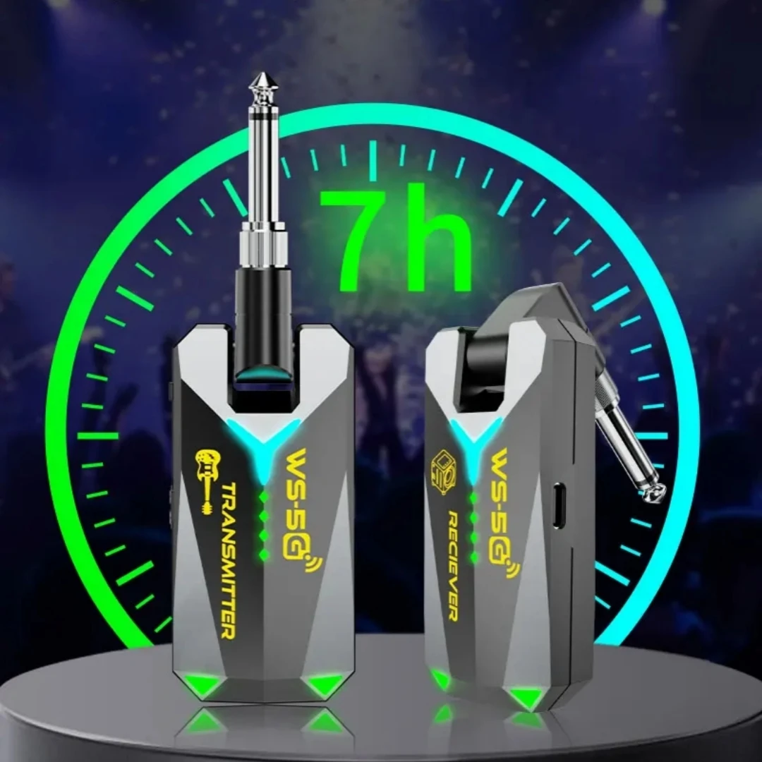 Miwayer 5.8GHz 무선 기타 시스템, 48K/16비트 실시간 오디오 및 더 많은 채널, 3.5mm 및 6.35mm 잭으로 충전 가능
