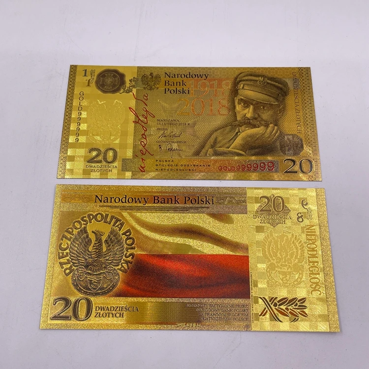 1piece PLN ZLOTY POLAND GOLD Foil Plastic BANKNOTE craft Money POPE JOHN PAUL II For Souvenir gift and collection