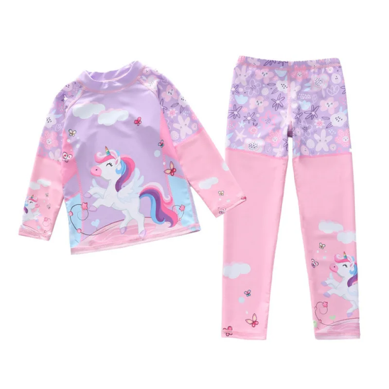 Children's Swimsuit Kids Swimwear for Girls Long Sleeve Rash Guard Beach Clothes Swimming Bathing Suit 2 Pieces Rashguard