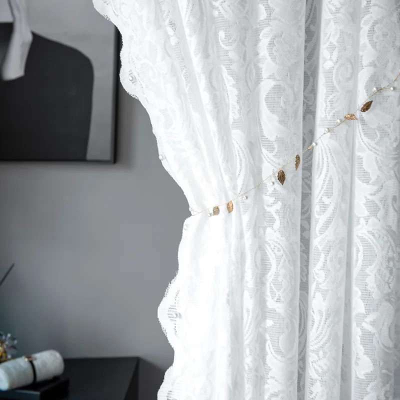 Fanhua Nail Bead Yarn High Weight French Lace Jacquard Yarn Warp Knitted Curtains for Living Dining Room Bedroom 3