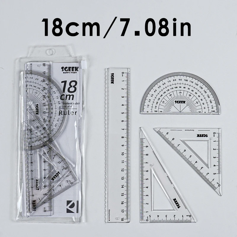 18cm Ruler Set Student Drawing Stationery Set Transparent Triangle Board Straightedge Ruler Set