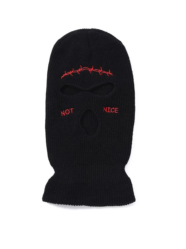 

2022 Autumn Winter Ski Mask 3-Hole Knit Hat Full Face Cover Balaclava Hats Funny Party Embroidery Beanies Caps Bucket Hat