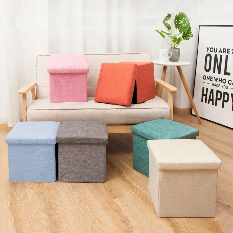 Multi-Functional Foldable Storage Ottoman Large Capacity Footstool Waterproof Fabric Rest Stool for Living Room Organization