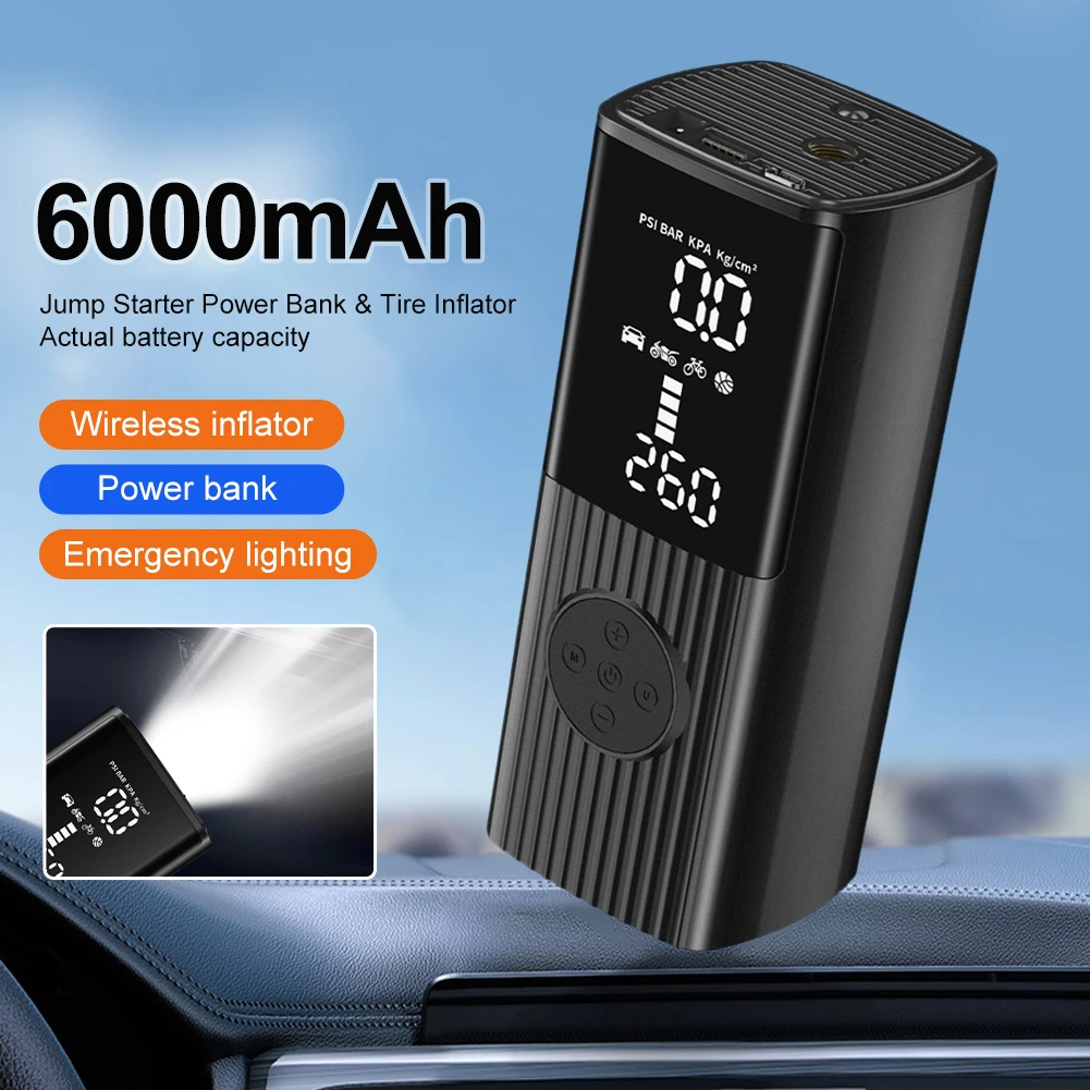 

New Portable Wireless Car Tire Inflator 6000mAh Car Air Compressor Pump With LCD Display LED Power Bank For Car Motorcycle Balls