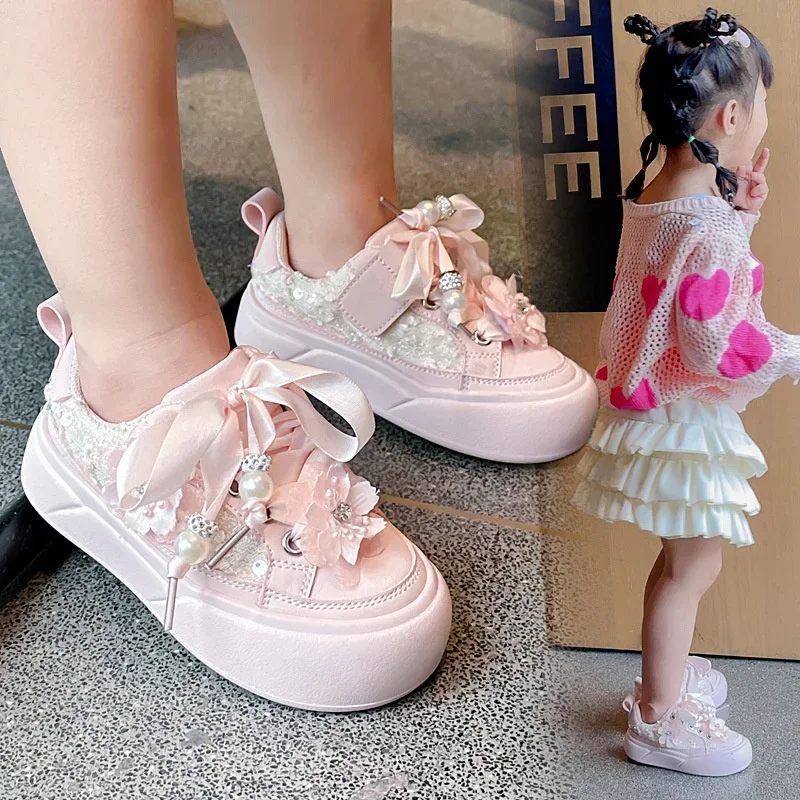 Size 26-36 New Autumn Cute Flower Aged 5-13 Children Shoes Soft Girls Non-slip Kids Princess Shoes Party Student Fashion Shoes 5