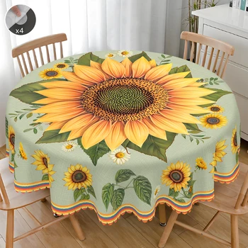 1 Tovaglia rotonda con motivo girasole vibrante + 4 pezzi autoadesiva, tovaglia rettangolare in poliestere 100%, accessori da cucina, processo di goffratura dei bordi, 5 misure disponibili,jahPicnic, campeggio, feste, Natale e decorazioni per la casa retrò | Accessori da tavola vibranti | Materiali facili da pulire, accessori da picnic 1