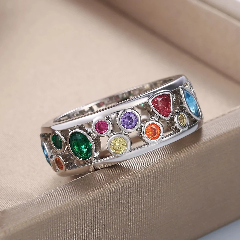 925 Sterling Silver Vintage Colorful Crystal Promise Rings Women Girls Luxury Designer Jewelry silver ring silver rings