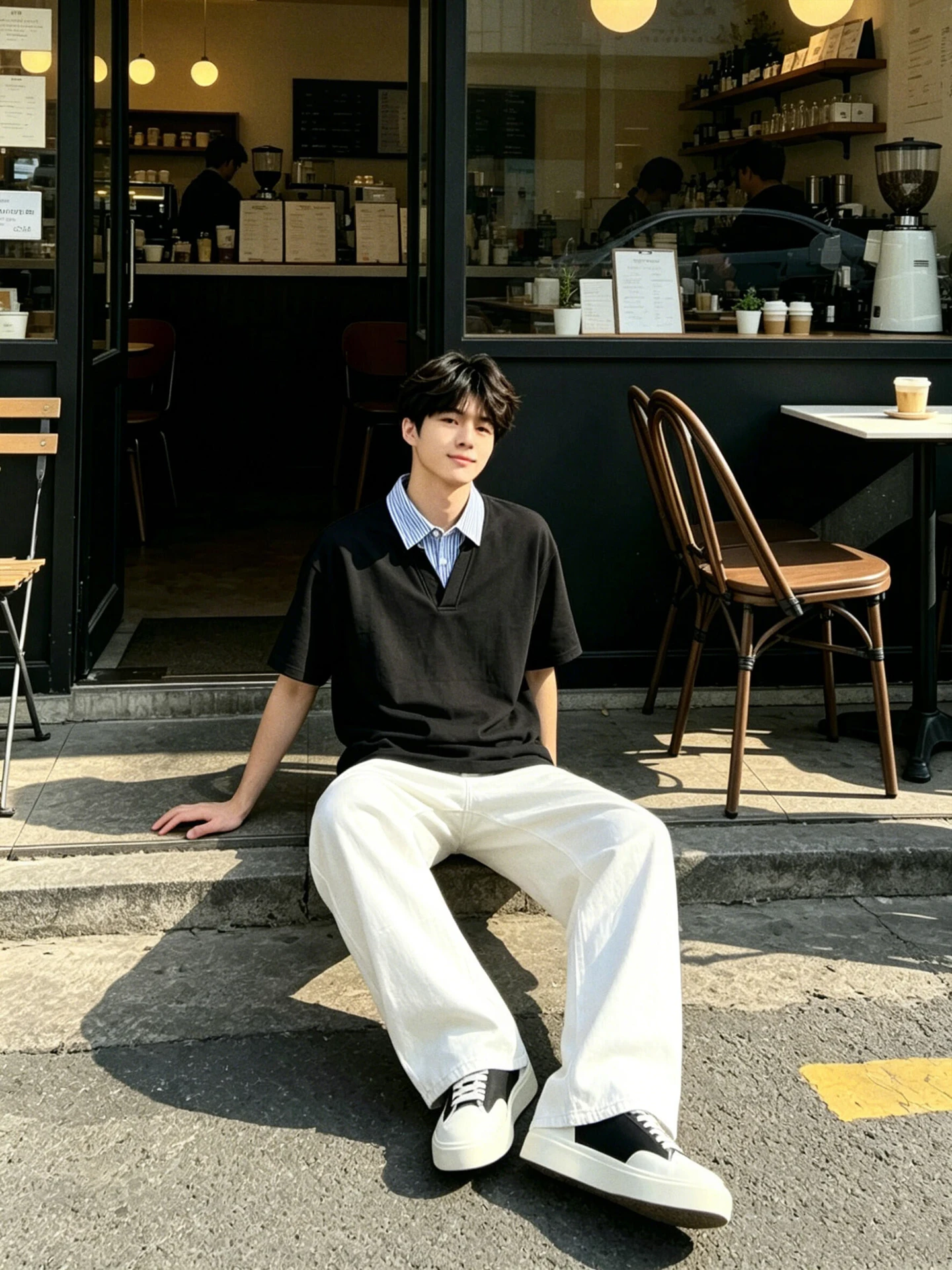 남성용 시원한 반팔 티셔츠 세트, 여름 유행 폴로 셔츠, 어깨 패드가 있는 캐주얼 스포츠웨어, 젊은층에게 적합한 앙상블