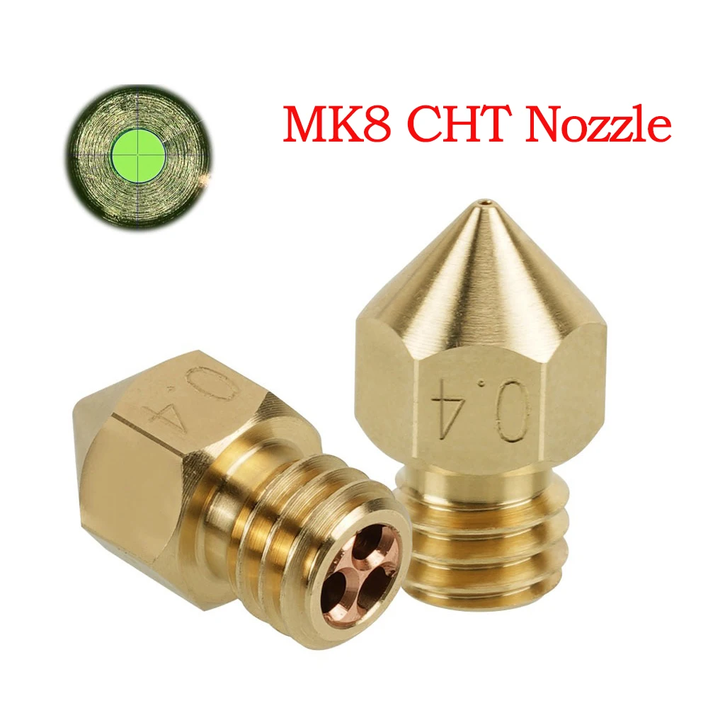 

1Pcs MK8 CHT Brass Nozzle High Flow Nozzles 0.4mm 0.6mm 0.8mm For 1.75mm CR10 CR10S KP5L Ender-3 3D Printer Parst