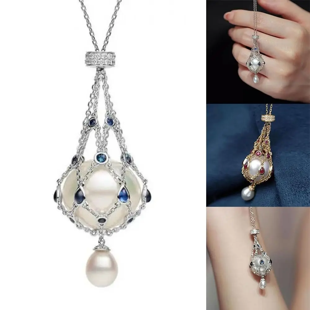 Metal Pearl Gemstone Lavalier Necklace for Women