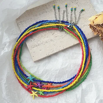 Bohemian Handmade Beads Chain Choker Starfish Pendant Necklace Women Fashion Summer Jewelry Beach Strand Goth Clavicle Gifts