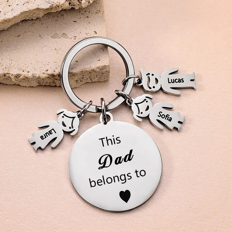 

Personalized Engraved Family Name Keychain Multiple Names Kids Keyring Gift for Dad Grandfather Custom Text Key Chains