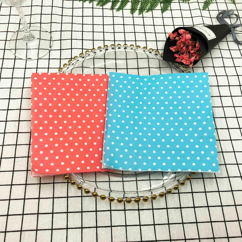 10/20pcs/Pac 33*33cm 2-Ply Colourful Printed Napkins New Two Colour Polka Dot Folded Napkins All Party Placemats