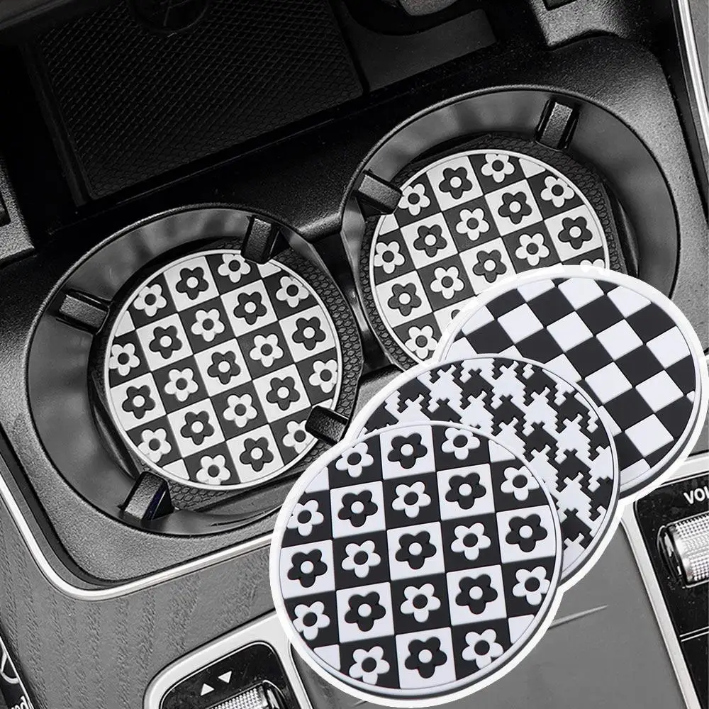 Houndstooth Flower Coaster Waterproof Heat Resistance Car Water Cup Pad Non-slip Anti-skid Water Cup Cushion Car Interior