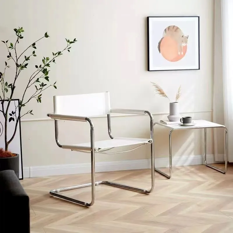 Vintage Armchair For Gentlemen Stainless Steel Saddle Leather Dining Chair Bauhaus Chair Chaise Salle A Manger