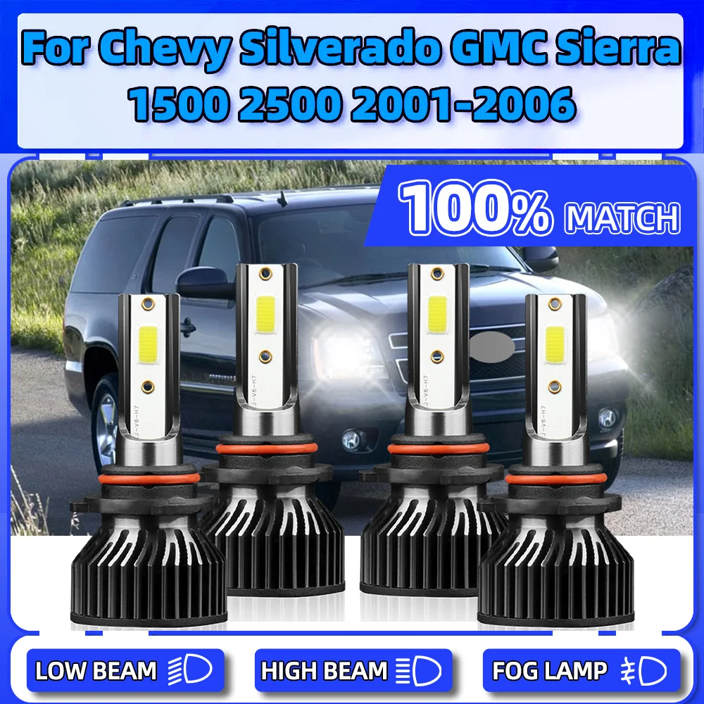 

240W Canbus LED Headlight 40000LM Turbo Lamps 6000K White 12V For Chevy Silverado GMC Sierra 1500 2500 2001-2004 2005 2006