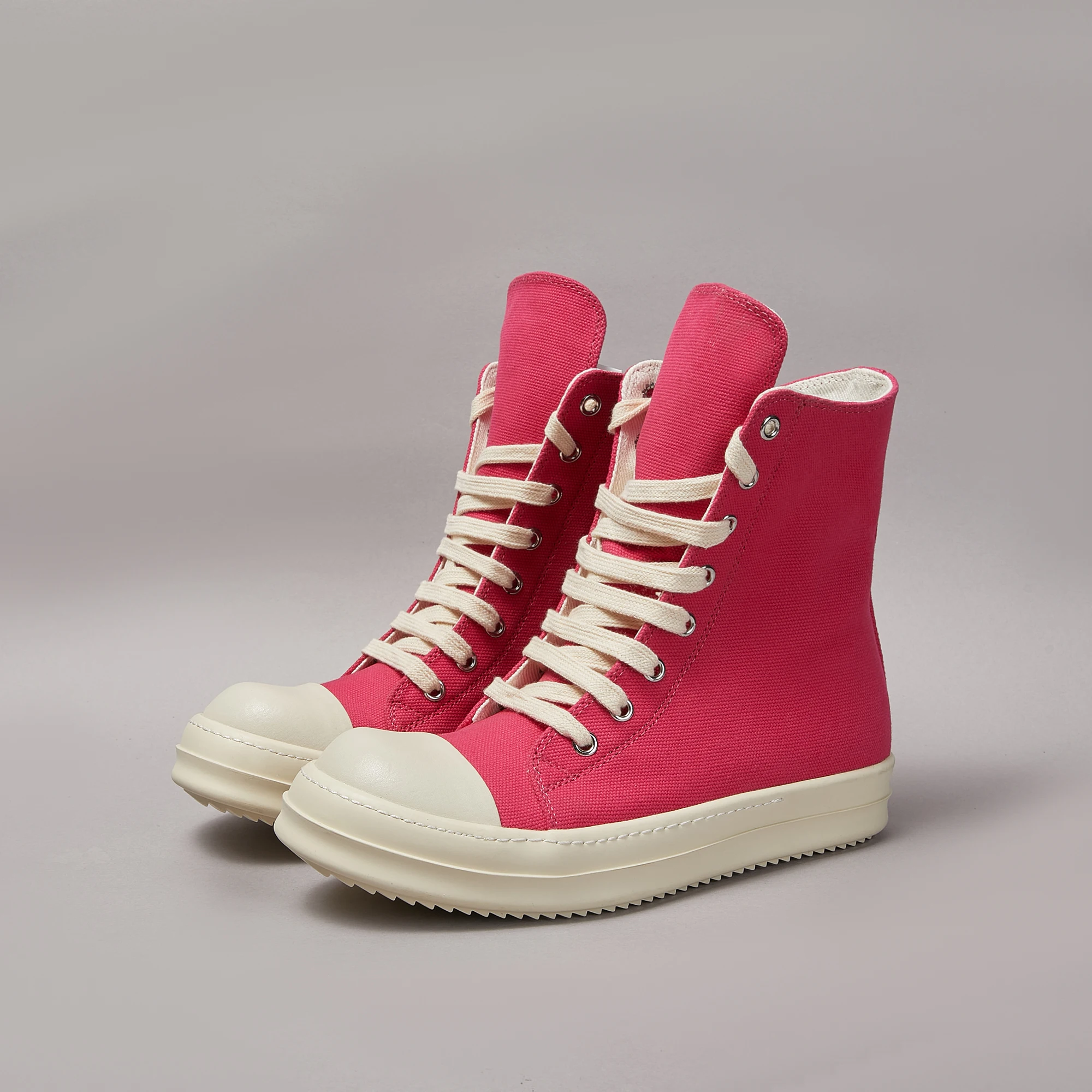 DEKHERW Casual Men Shoe High Top Round Women Sneaker Quality Pink Ankle Boot Designer Fashion Zip Thick-sole Flat Canvas Shoe