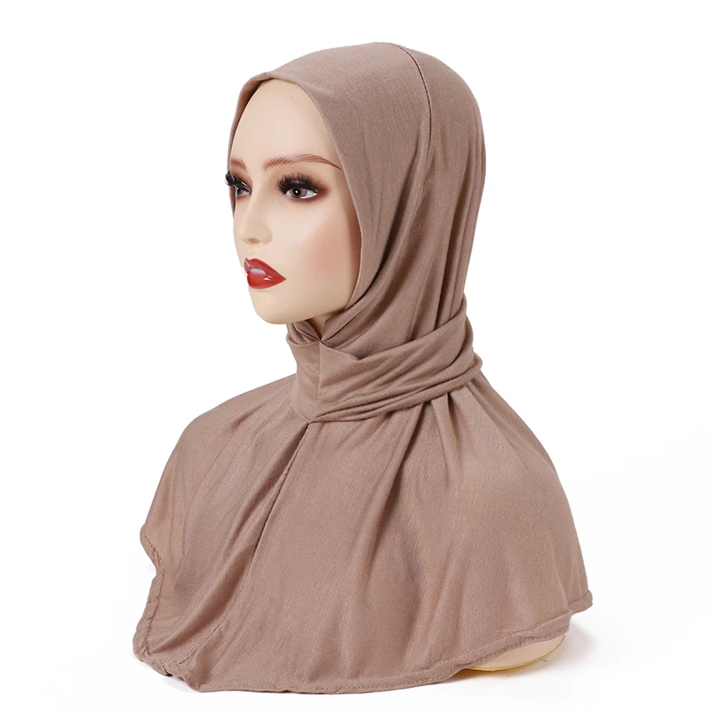 Soft Elastic Ready Jersey Cotton Hijab Undercap For Muslim Woman Bonnet Solid Color Instant Inner Caps Ladies Headband Free Size 6
