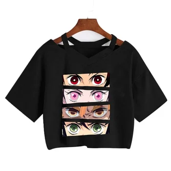Demon Slayer T Shirt Nezuko Tshirt Women Kimetsu No Yaiba Crop Top Tees Japanese Anime Tanjirou Kamado Tops Manga T-shirt Female 1