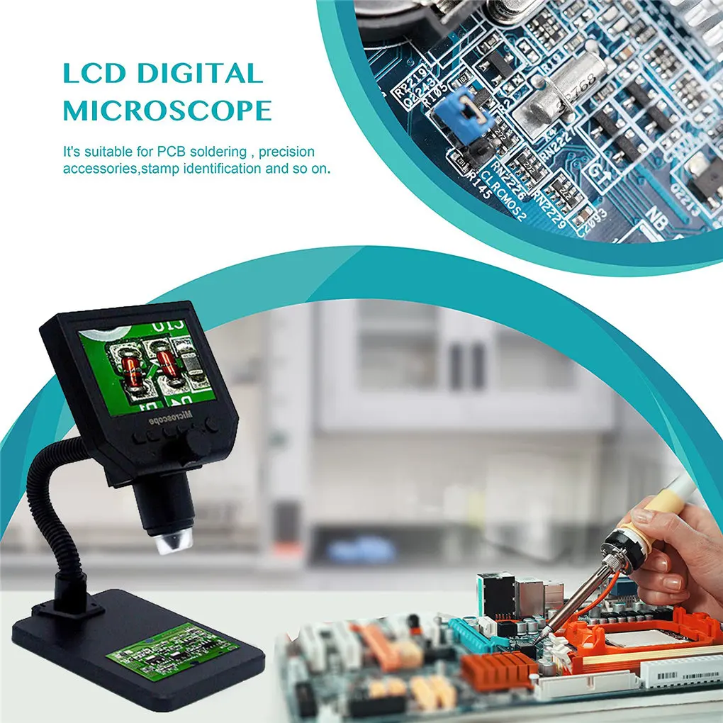 

Digital Microscope 4 3 Inch HD LCD Screen Display Rechargeable 600x Microscope Magnifier Aluminum Alloy Stand