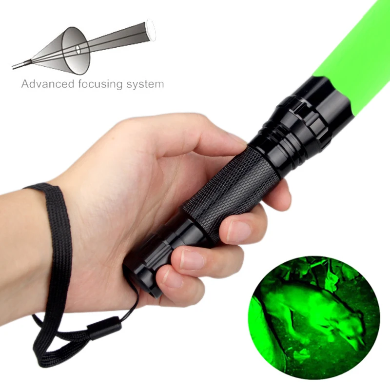 

New 300 Yards Green/Red Zoomable Led Hunting Flashlight Tactical Predator Varmint Hog Airsoft Lanterna+18650 Battery+USB Charger