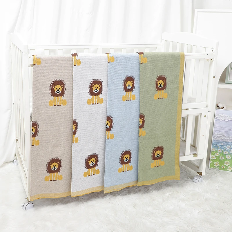 Infant Baby Blankets Cotton Knitted Newborn Girls Boy Bedding Quilt Cute Lions 100*80CM Stroller Swaddling Super Soft Sleep Warp 6