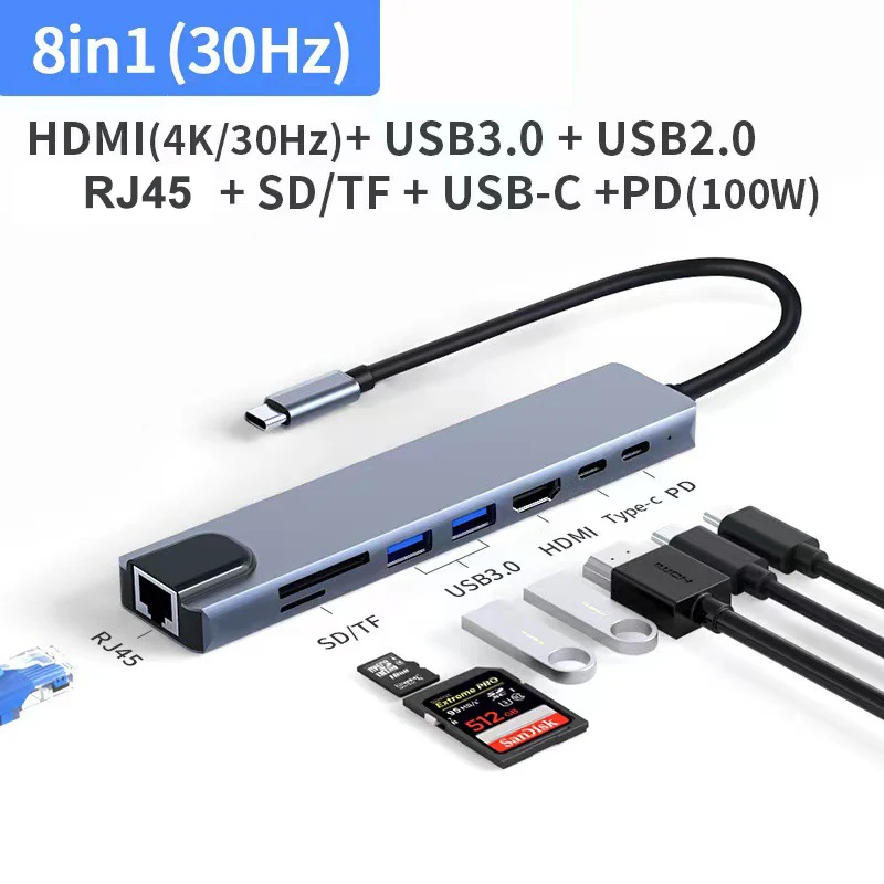 C2G USB C to HDMI, VGA Multiport Adapter Hub - PD 60W - 4K 30Hz