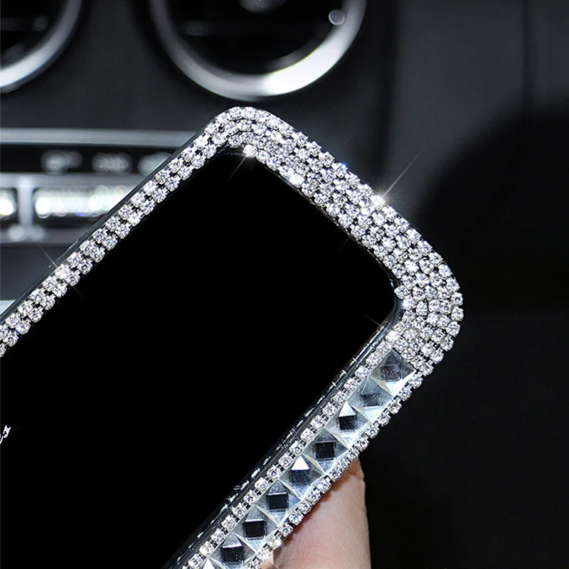 Rearview Mirror Bling Crystal Frame Auto Pretty Decoration Girly Interior Woman High Definition