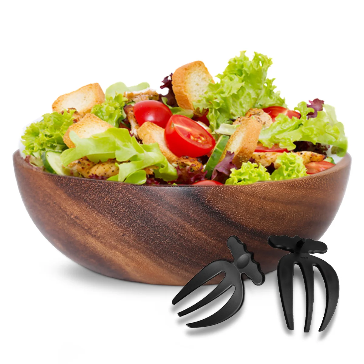 Wooden Salad Bowl with Claw Servers, Elegant Wood Design, Ideal Kitchen Essential for Healthy Meals, Great for Home or Gift Use