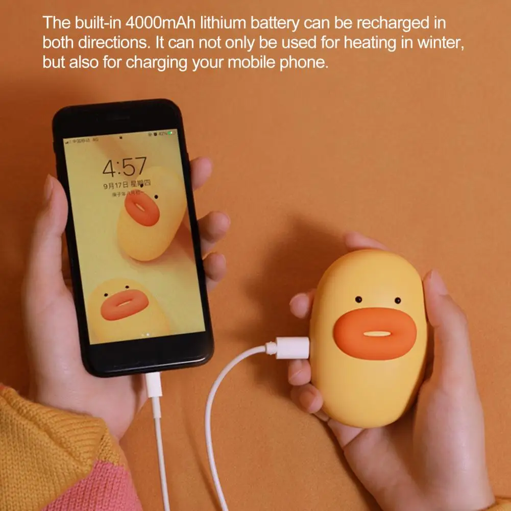 

Pocket Hand Warmer Practical Two Gear Adjustment Lightweight Cute Duck Double Sided Hand Warmer Power Bank for Daily Use