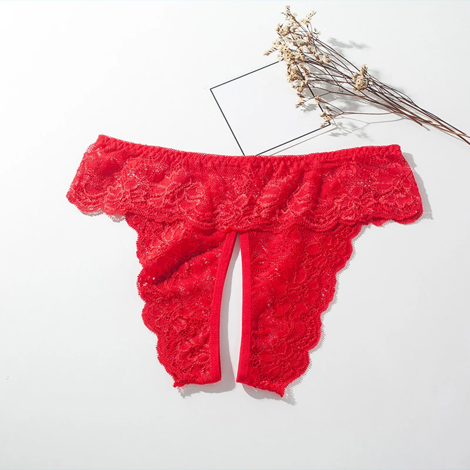 Women Sexy Lace Panties Low Rise Underwear Lingerie Briefs Open Crotch Panties Tempatation Thongs