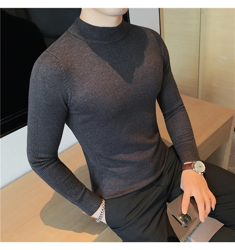 alta coreano fino ajuste de malha pullovers