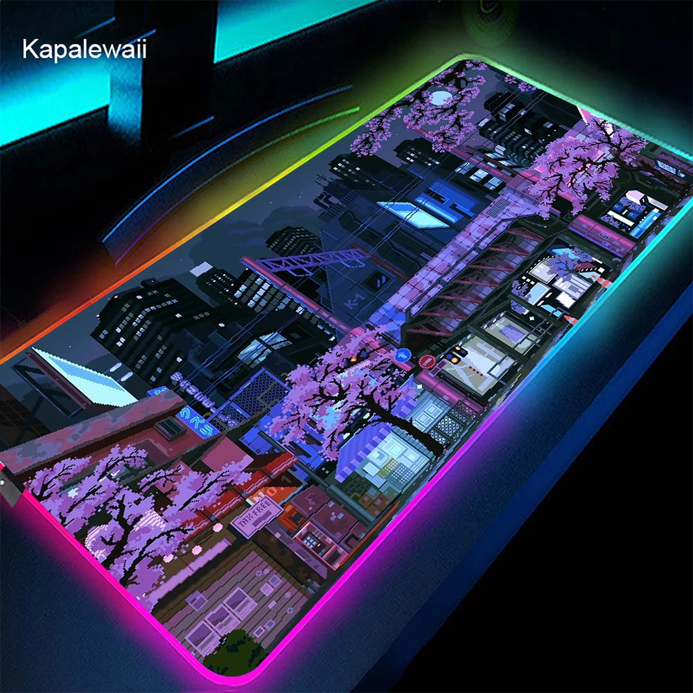 

RGB-коврик для мыши с пейзажем, женская модель, игровой коврик для мыши, большой неоновый городской коврик для мыши XXL, настольные коврики из натурального каучука с подсветкой