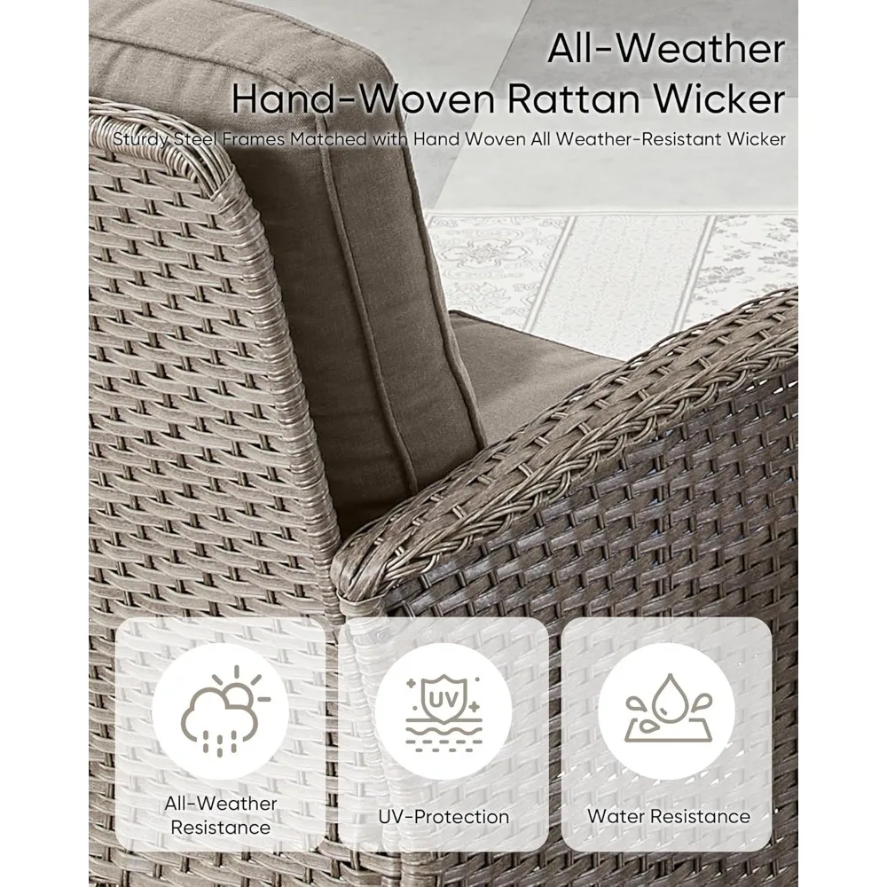Patio Furniture-All Weather Wicker Patio Conversation Sets with Swivel Patio Chairs High Back Outdoor Couch with Swivel Rocking 4