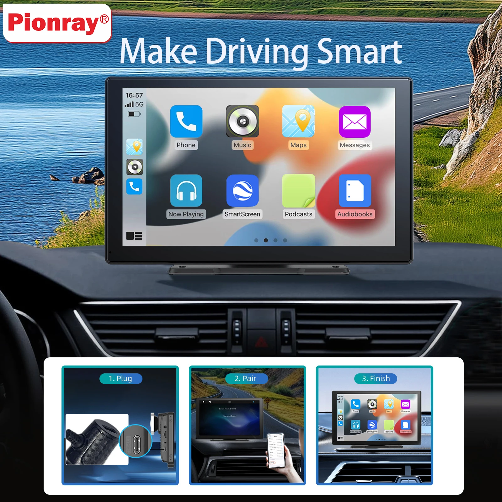 radios de coche bluetooth carplay inalámbrico auto radio coche Pionray 7/9/10,26 "CarPlay Android Auto Radio para coche reproductor de vídeo Multimedia pantalla táctil IPS con AUX USB soporte cámara de visión trasera 1