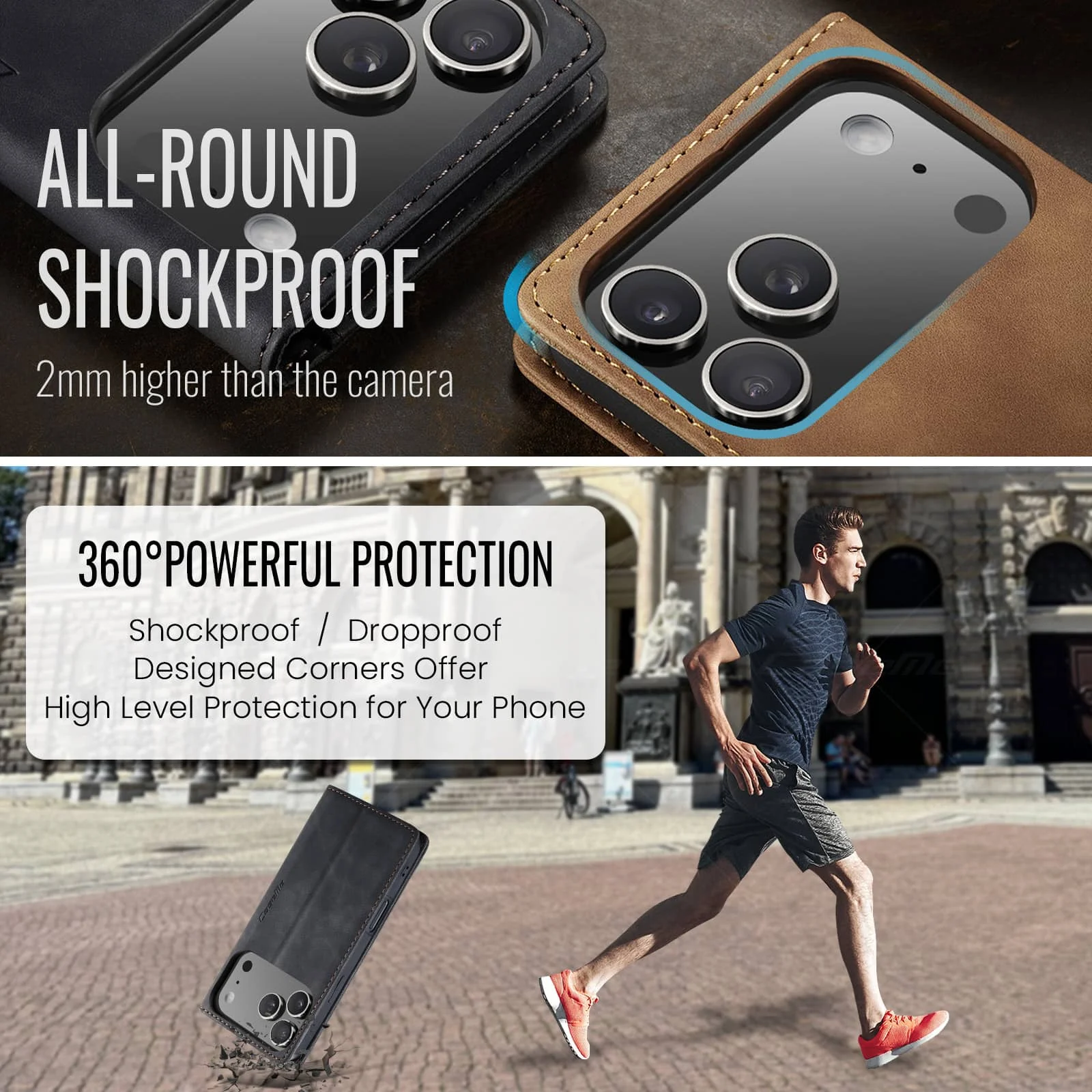 Leather Flip Wallet Case, Magnetic Folio Cover with Card Holder and Shockproof Kickstand