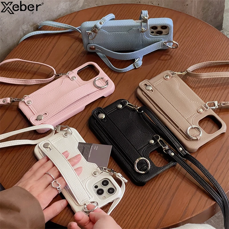Leather Crossbody Strap Lanyard Wristband Case For Iphone 13 Pro Max 12 11 Xr X Xs Mini 7 8 Plus