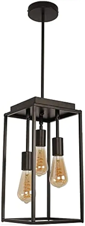 

Industrial Pendant Light, Adjustable Black Iron Cage Chandelier, Farmhouse Metal Hanging Lamp for Kitchen Island Entrance Dining