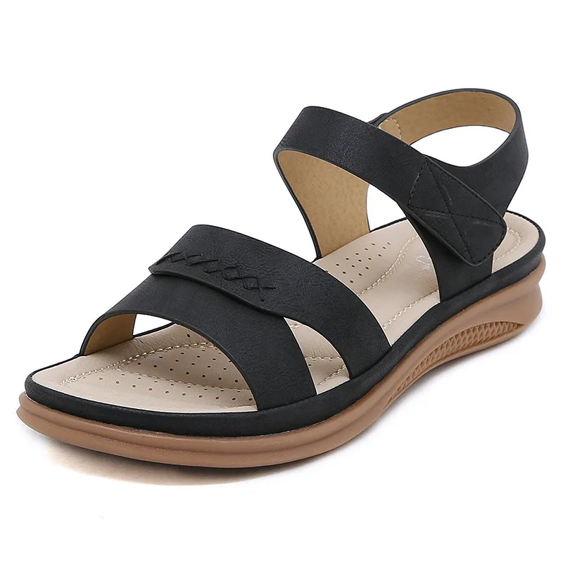 Women's Sandals Summer 2024 New Casual Non-Slip PU Soft Platform Wedge High Heels Slipper Hollow Out Open Toe Beach Shoes Woman