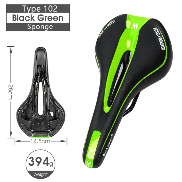 WEST BIKING Bike Saddle MTB Mountain Road Bike Seat PU Leather Gel Filled Cycling Cushion Comfortable Shockproof Bicycle Saddle 102 Green