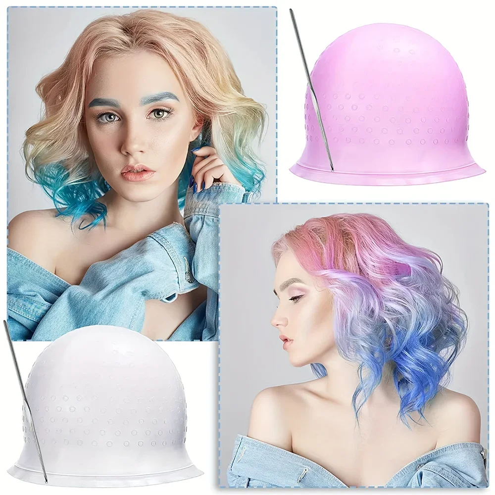 hair dye cap Salon Silicone Hair Coloring Cap Highlight Reusable Needle Hair Dying Frosting Hat Household Dye Hairstyling Tools Accessories