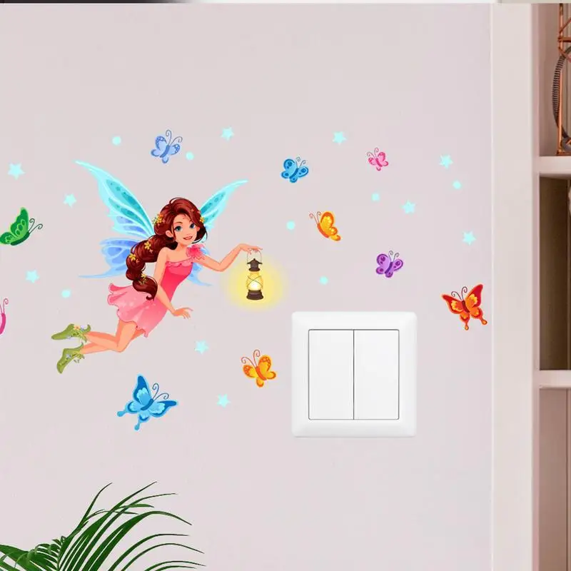 Glow In The Dark Stickers For Wall Glowing Fairy Wall Stickers Fairy Beauty Glow Mushroom Decals Soft Light Cartoon For Girls