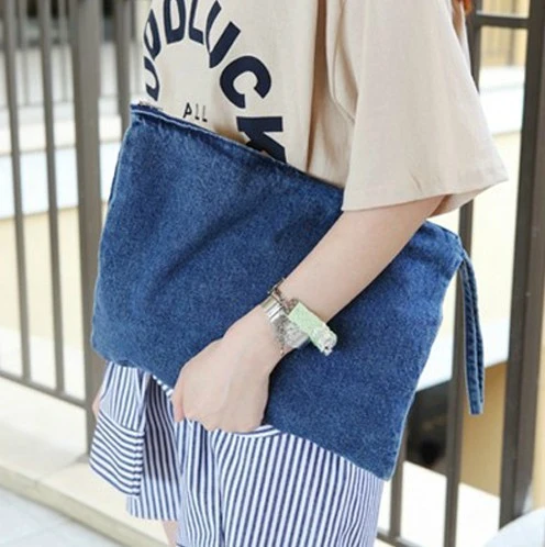 Women Denim Handbag Vintage Wash Jeans Clutch Bag Korean Mini