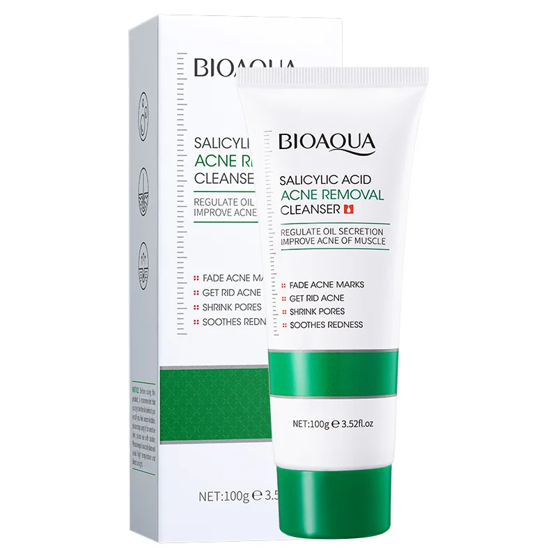 BIOAOUA Salicylic Acid Cleanser Foam Face Wash Acne Treatment Acne Removal Blackhead Skin Care Shrink Pores Deep Cleaning Facial 6