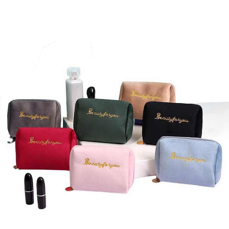 Travel Makeup Bag Women Portable Sanitary Napkin Make Up Storage Bag Velvet Letter Literary Zipper Cosmetic Bag Organizer Case