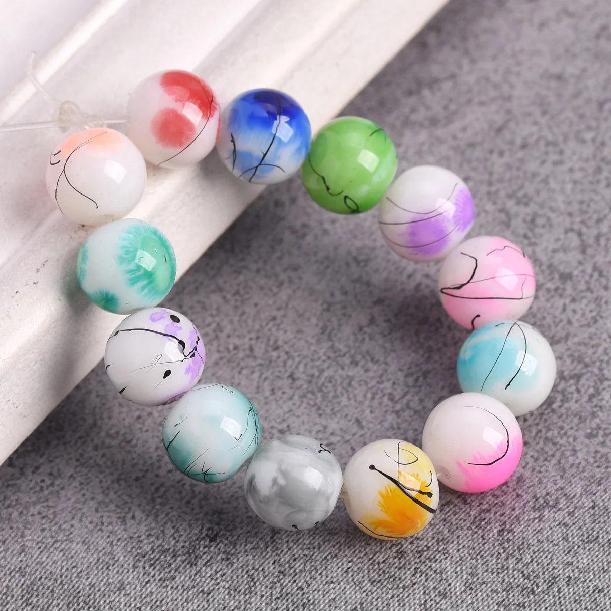 10pcs Round 10mm 12mm Scrawl Spots Pattern Opaque Glass Loose Beads Lot for Jewelry Making DIY Crafts
